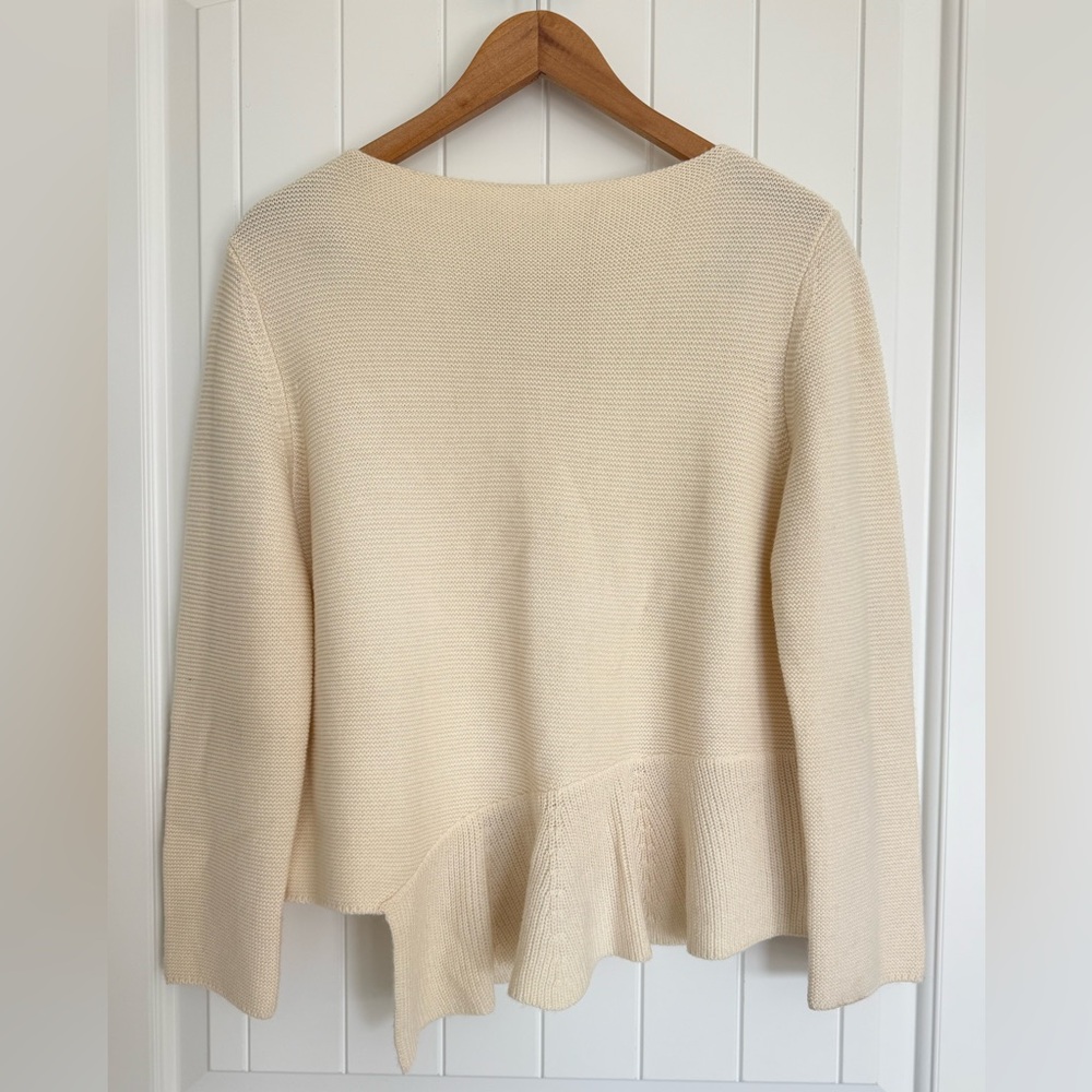 23 Vingt Trois Cream Wool Blend Knit Cardigan Sweater Boxy Fit Cozy Chic 8